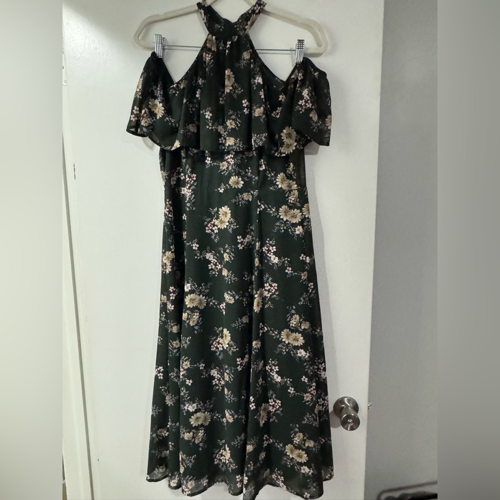 re:named Dark Green Floral Maxi Dress